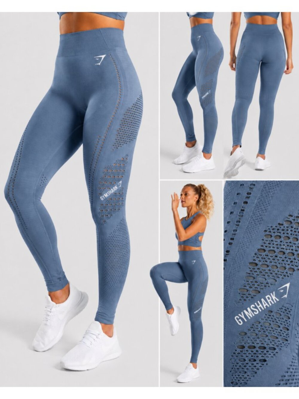 Gymshark Flawless Knit Seamless Perforated Leggings Women Blue XS High Waist